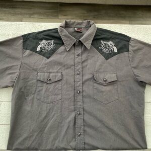 Rock Steady Men’s Pearl Buttons Shirt Gray Bowling Rockabilly Retro Hard Luck
